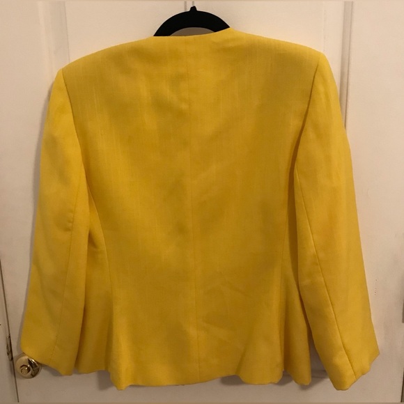 Oleg Cassini Bright Yellow 3 Pocket Black Buttons Double Breasted Blazer - Picture 7 of 7